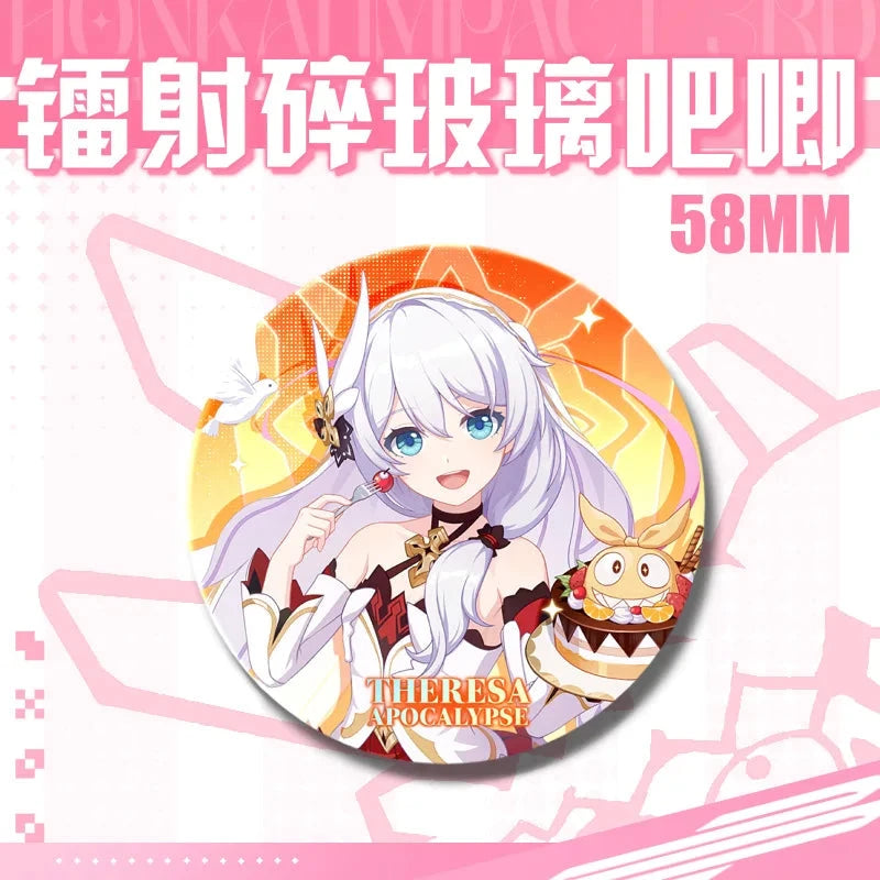 Kawaii Honkai Impact 3 Valkyrie Girls 58mm Laser Pin Badge Cosplay Accessories for Clothes Backpack Decor Brooch Gifts Keychain