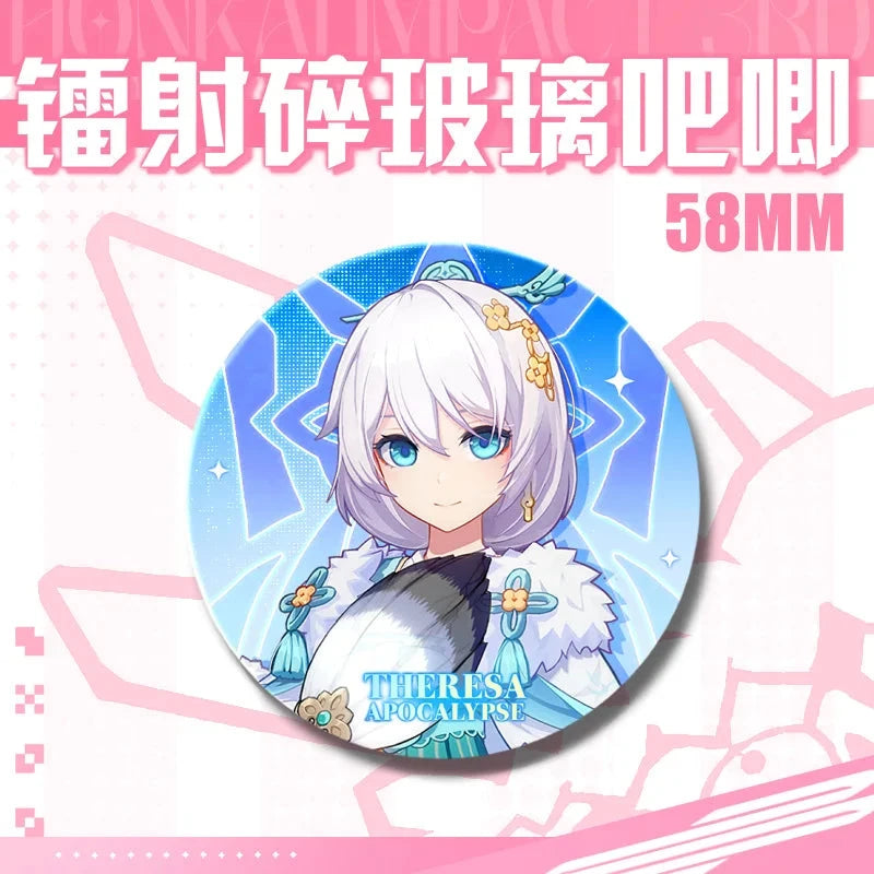 Kawaii Honkai Impact 3 Valkyrie Girls 58mm Laser Pin Badge Cosplay Accessories for Clothes Backpack Decor Brooch Gifts Keychain