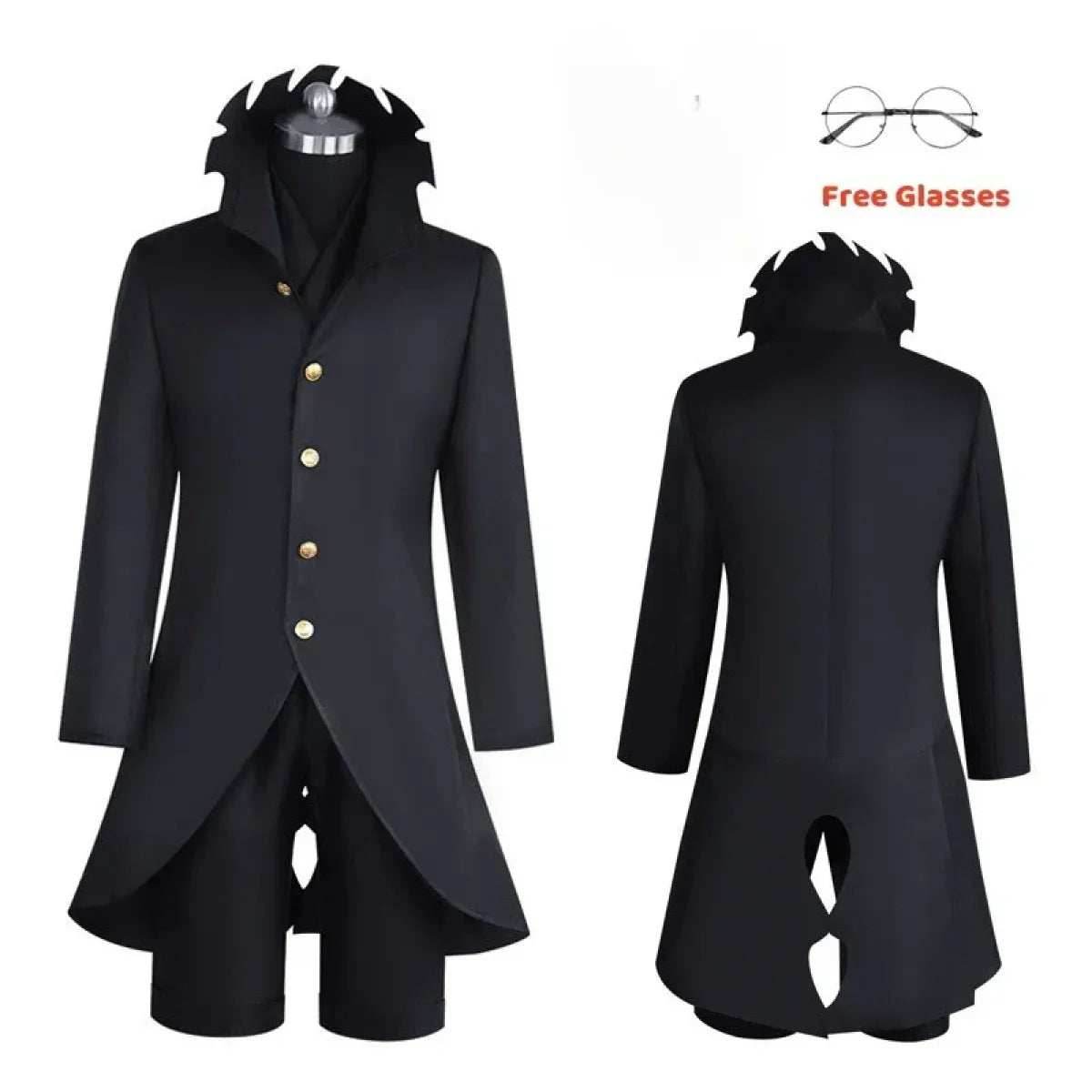 Dandadan Ken Takakura Okarun Cosplay – Black Uniform with Wig & Glasses - S / Costume Glasses