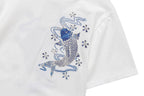 KH801 Blue Koi Embroidery Tee - White / S