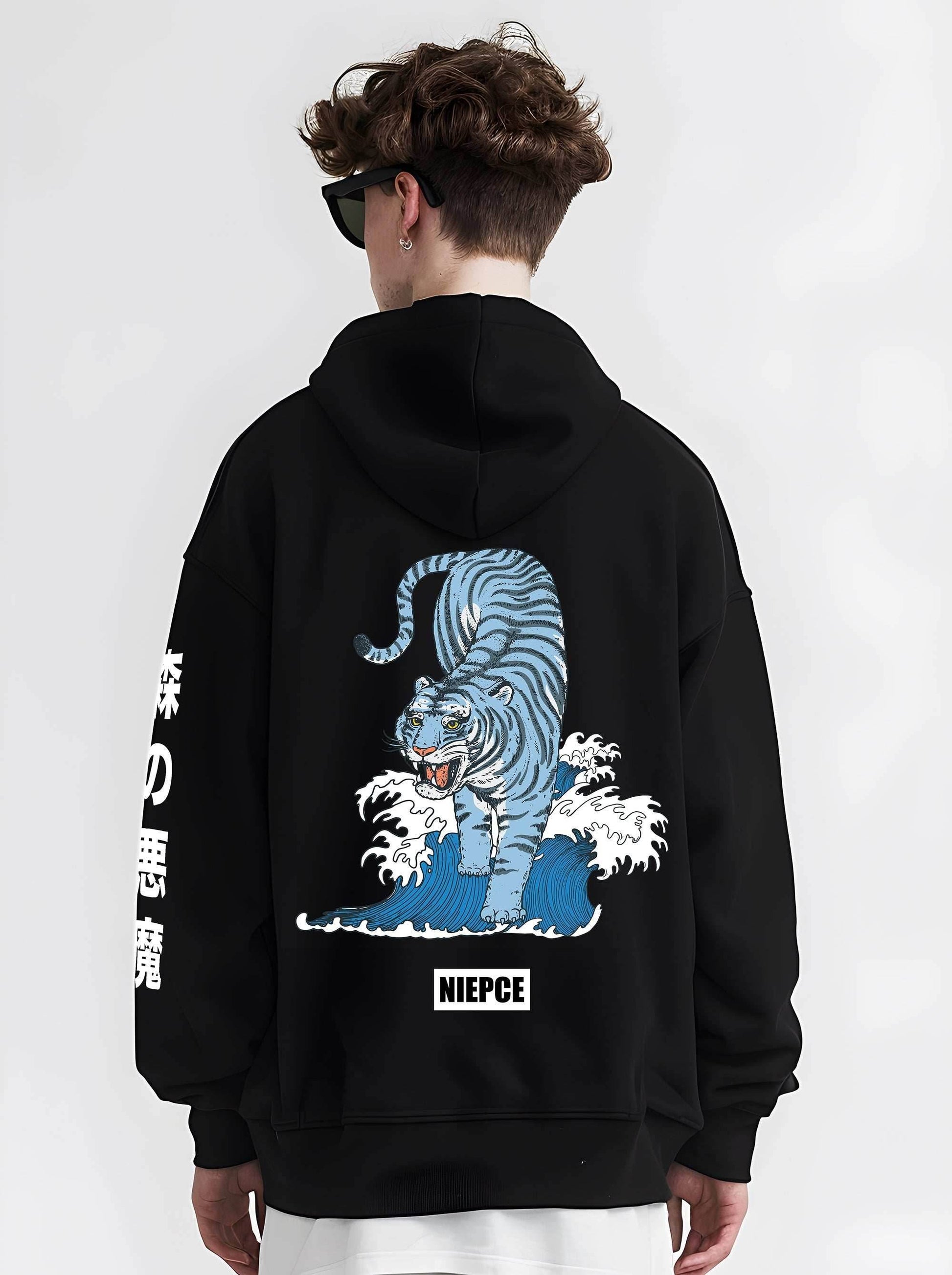 Blue Tiger Ocean Hoodie - Black / S