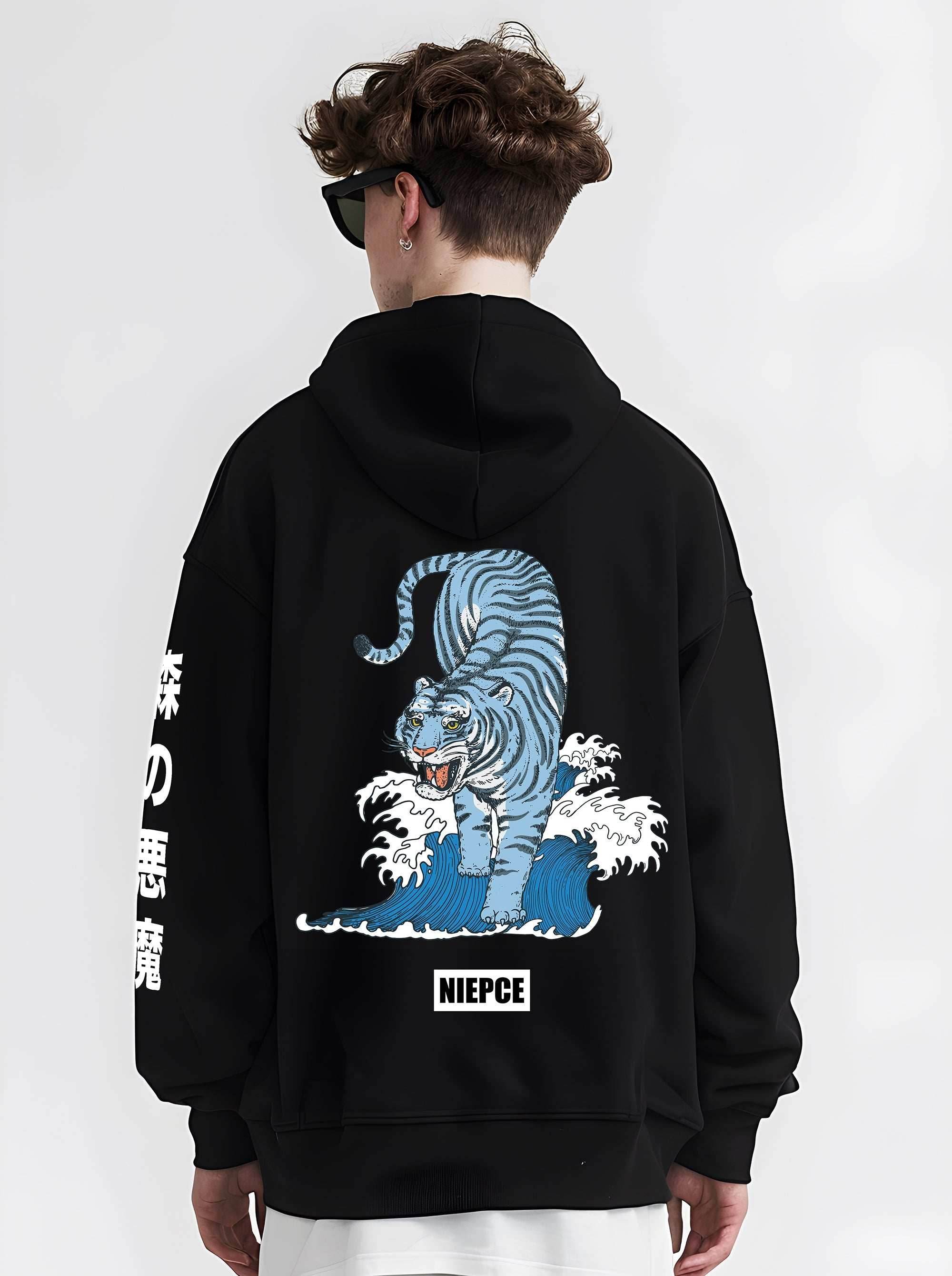 Blue Tiger Ocean Hoodie - Black / S