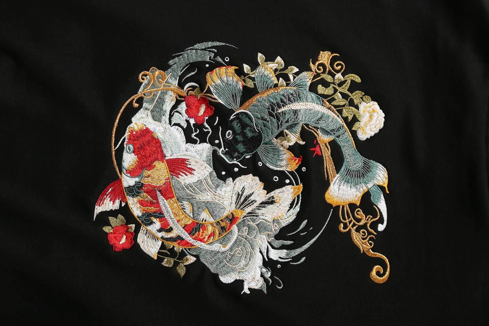 KH9008 YinYang Koi Embroidery Hoodie - Black / S
