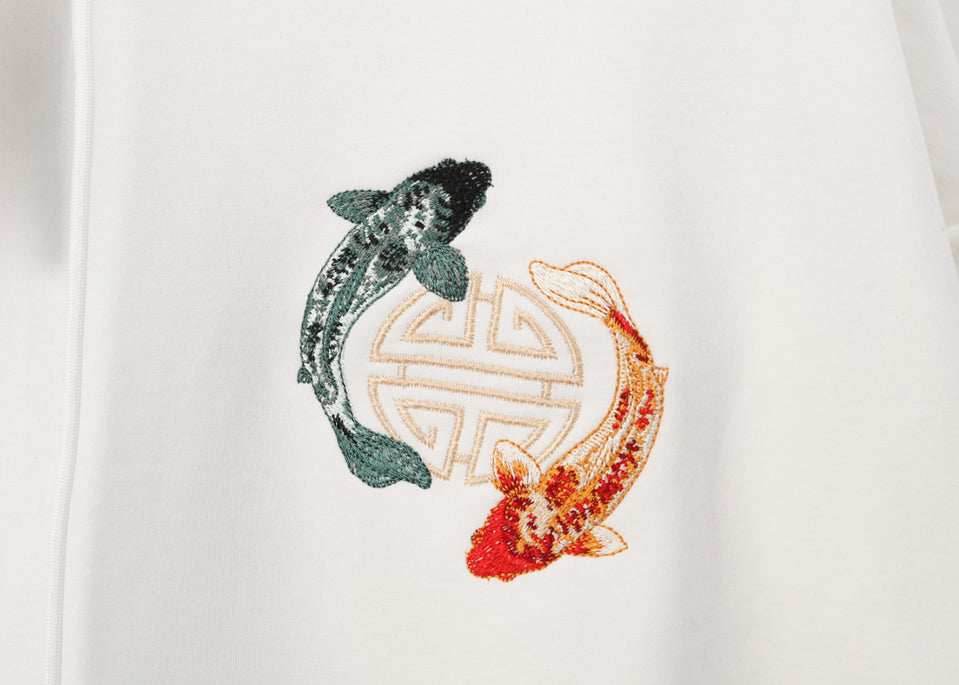 KH9008 YinYang Koi Embroidery Hoodie - Black / S