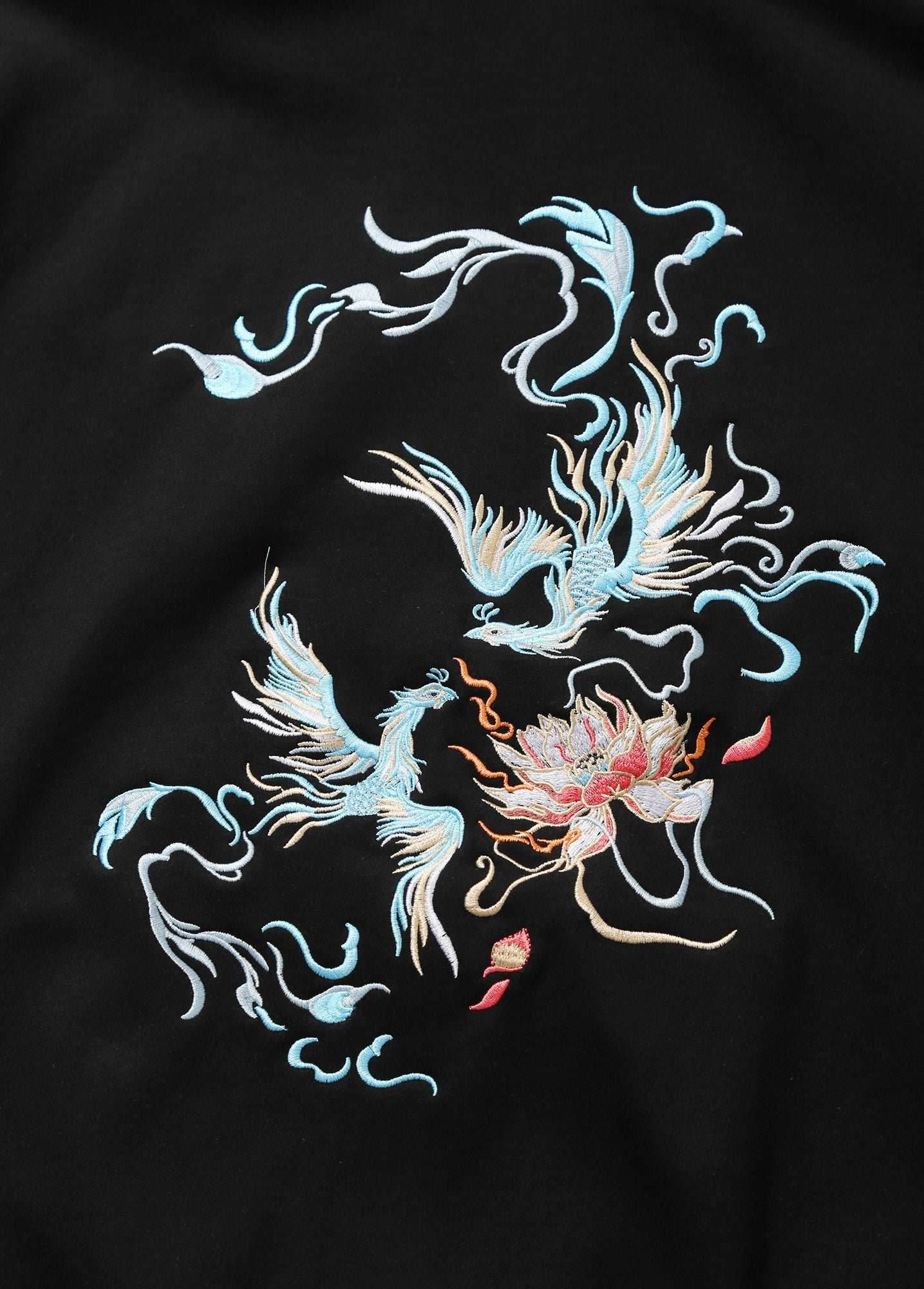 KH9010 Blue Phoenix Embroidery Hoodie - Black / S