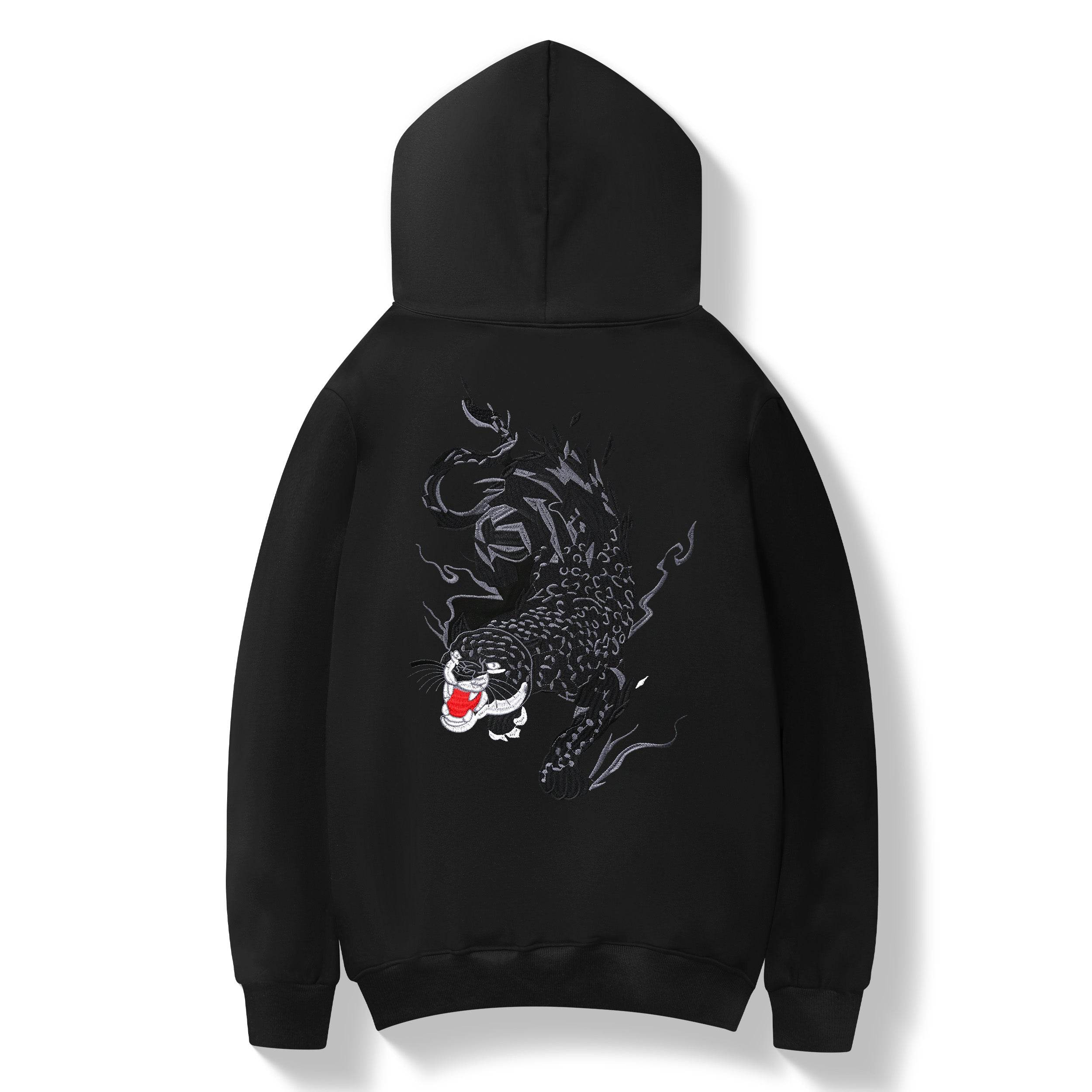 KH9202 Raging Panther Embroidery Hoodie - Black / S