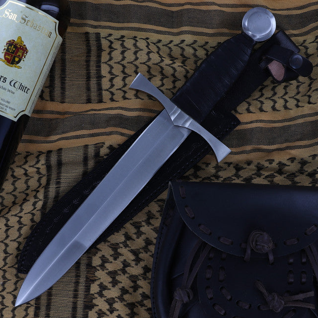 King of the Archers Full Tang Arming Dagger with Black Leather Handle