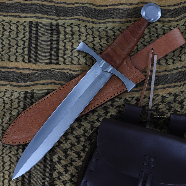 King of the Archers Full Tang Arming Dagger with Brown Leather Handle