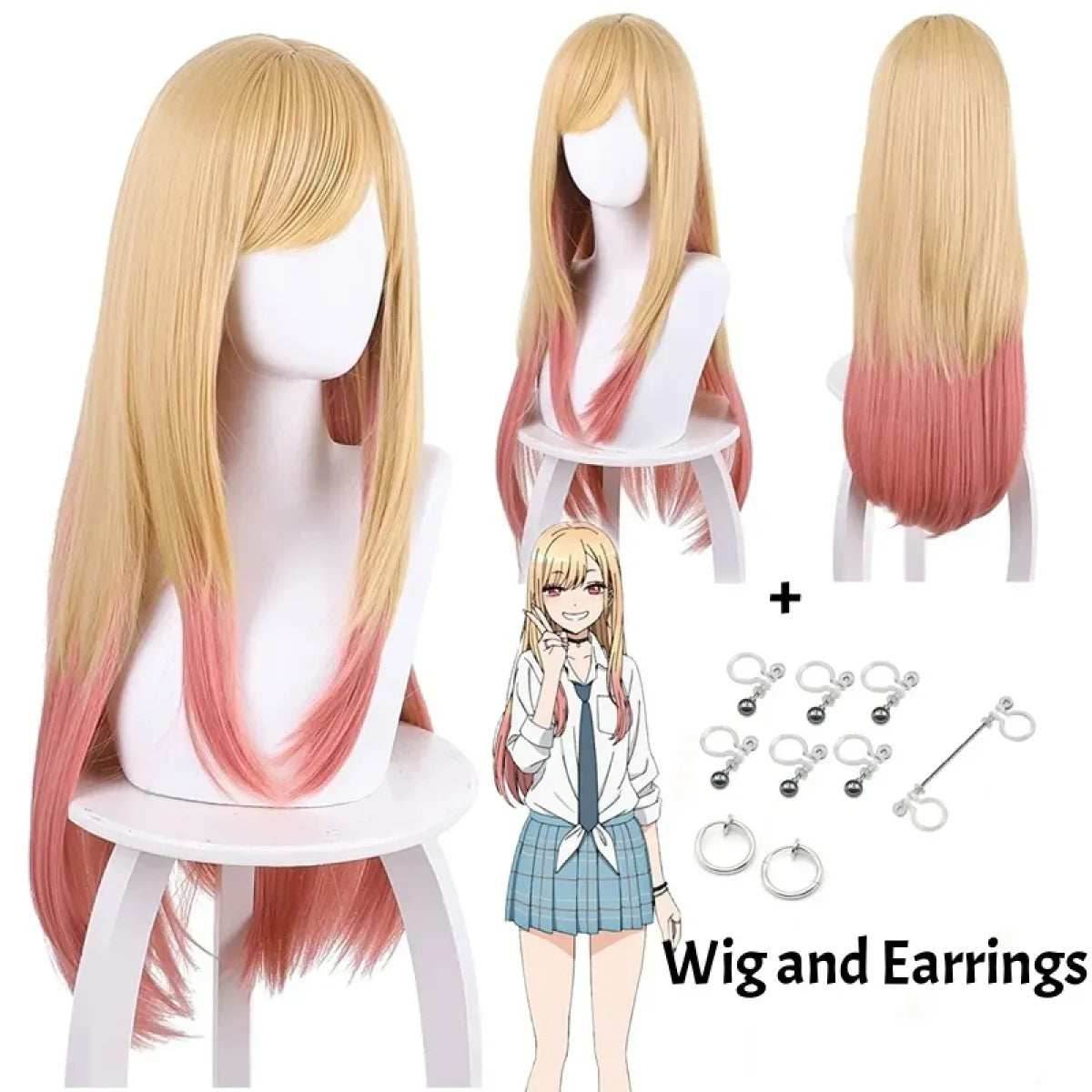 Kitagawa Marin School Uniform Cosplay – My Dress-Up Darling Set for Women - Wig and Earrings / XXL