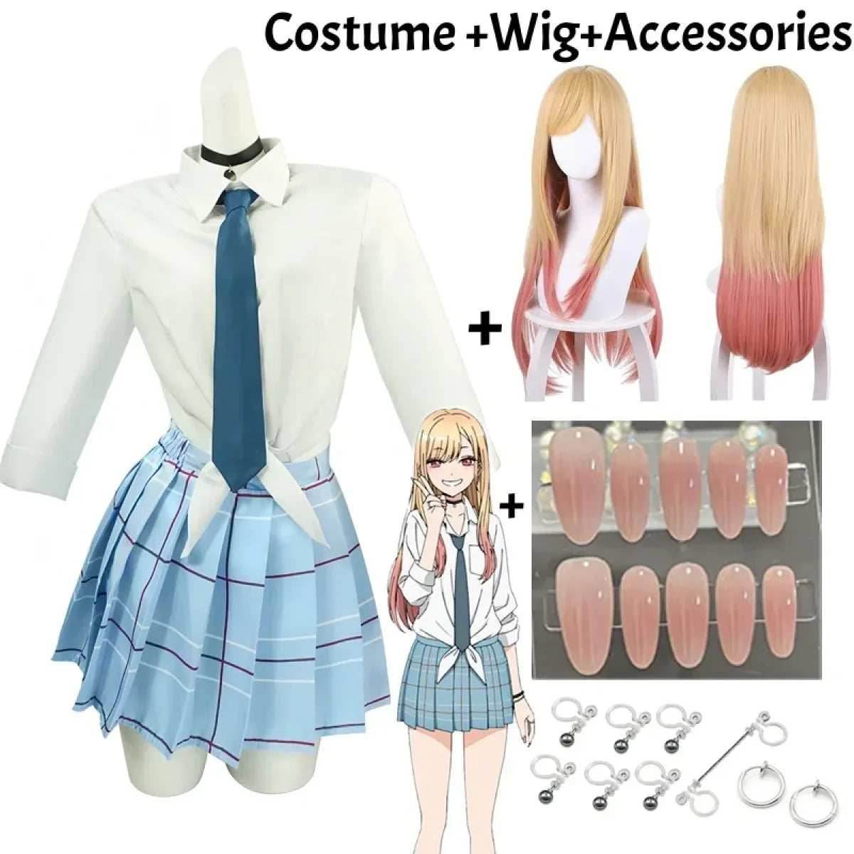 Kitagawa Marin School Uniform Cosplay – My Dress-Up Darling Set for Women - Costume and wig / S