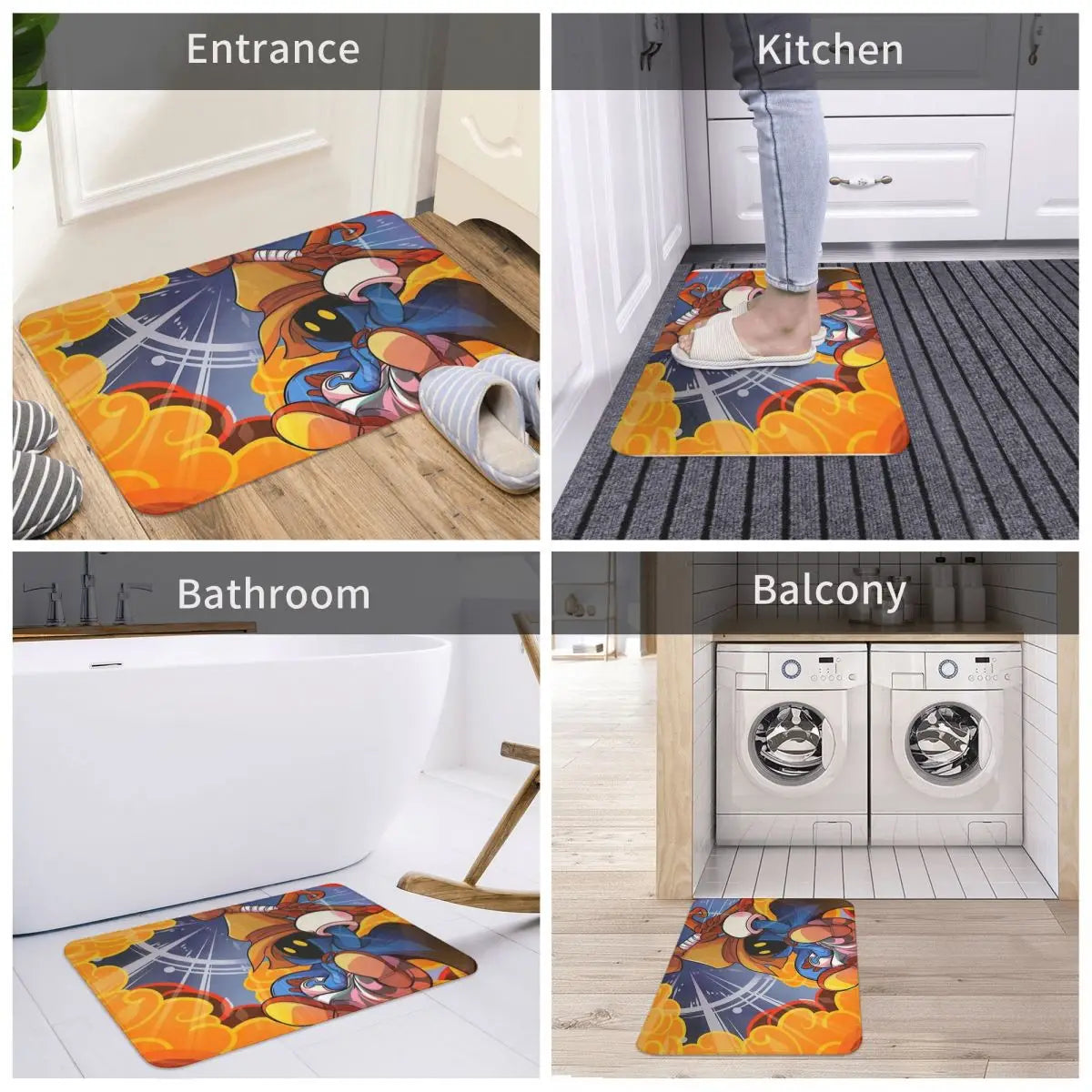 Kitchen Non-Slip Carpet Final Fantasy Vivi Magic Fire Flannel Mat Welcome Doormat Floor Decoration Rug