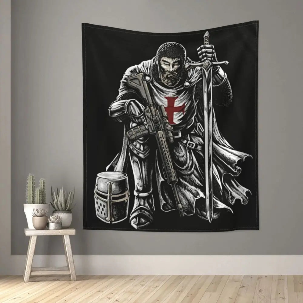 Knight Templar Tapestry Medieval Armor Of God Temple Tapestries Custom Cross Banner Flag Home Decoration Aesthetic Room Decor