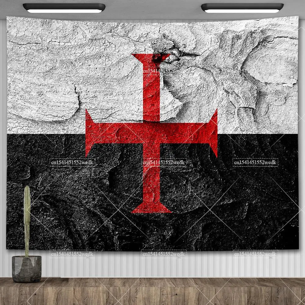 Knight Templar Tapestry Medieval Armor Of God Temple Tapestries Custom Cross Banner Flag Home Decoration Aesthetic Room Decor