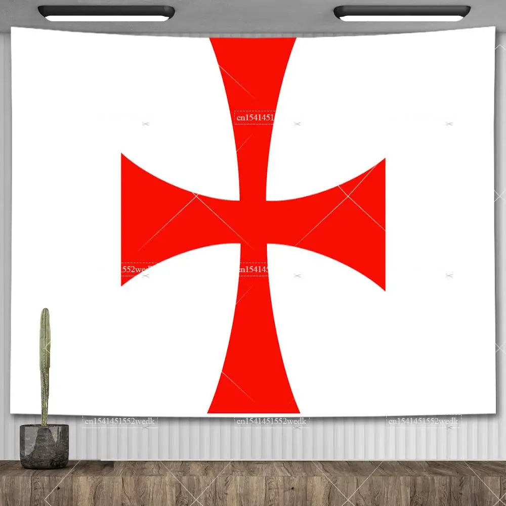 Knight Templar Tapestry Medieval Armor Of God Temple Tapestries Custom Cross Banner Flag Home Decoration Aesthetic Room Decor