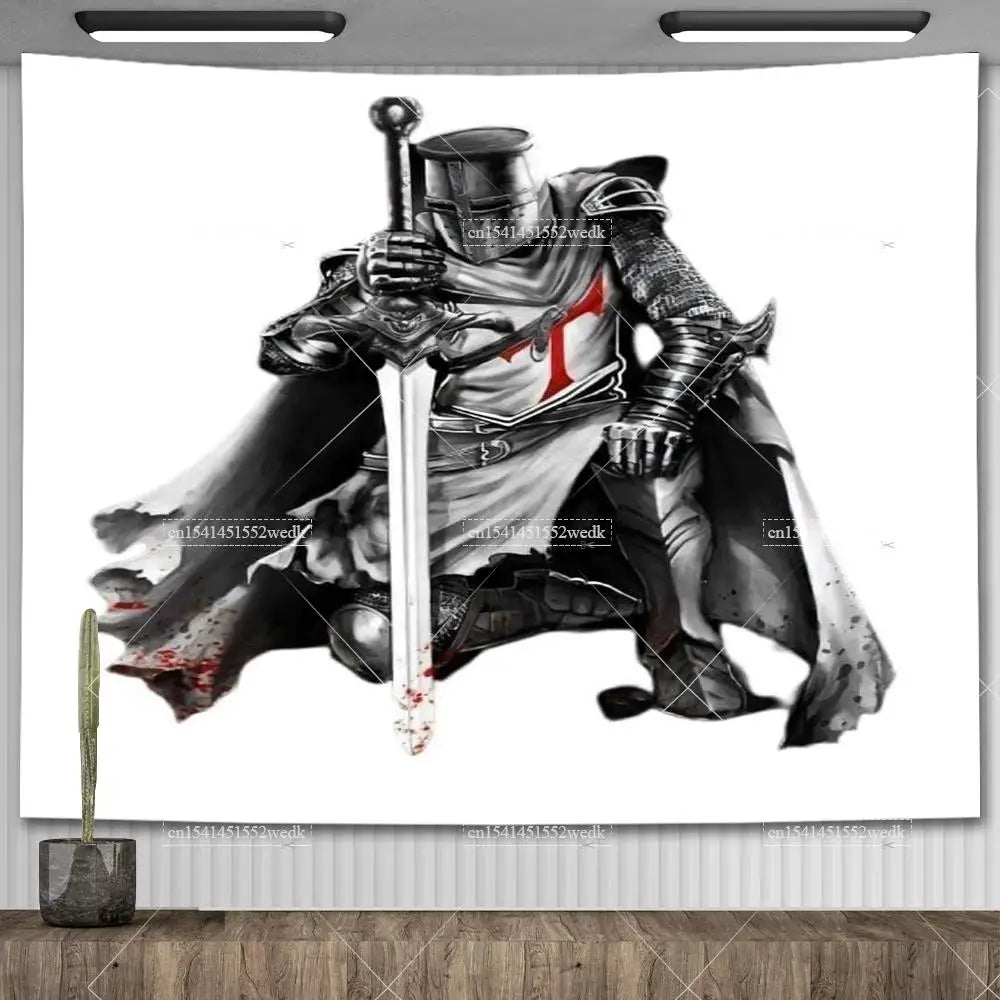 Knight Templar Tapestry Medieval Armor Of God Temple Tapestries Custom Cross Banner Flag Home Decoration Aesthetic Room Decor