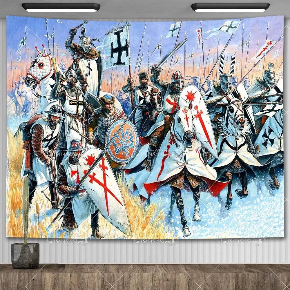 Knight Templar Tapestry Medieval Armor Of God Temple Tapestries Custom Cross Banner Flag Home Decoration Aesthetic Room Decor