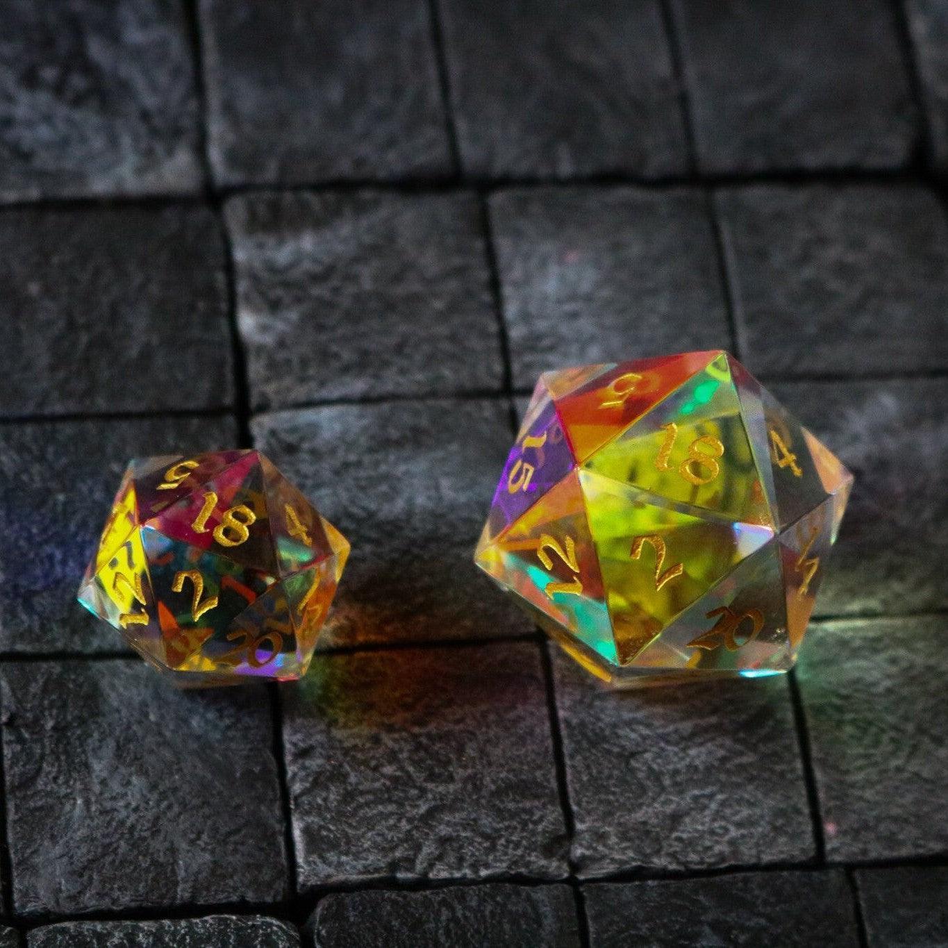 Large Dragon Egg Dichroic Glass D20 Gemstone Polyhedral Dice