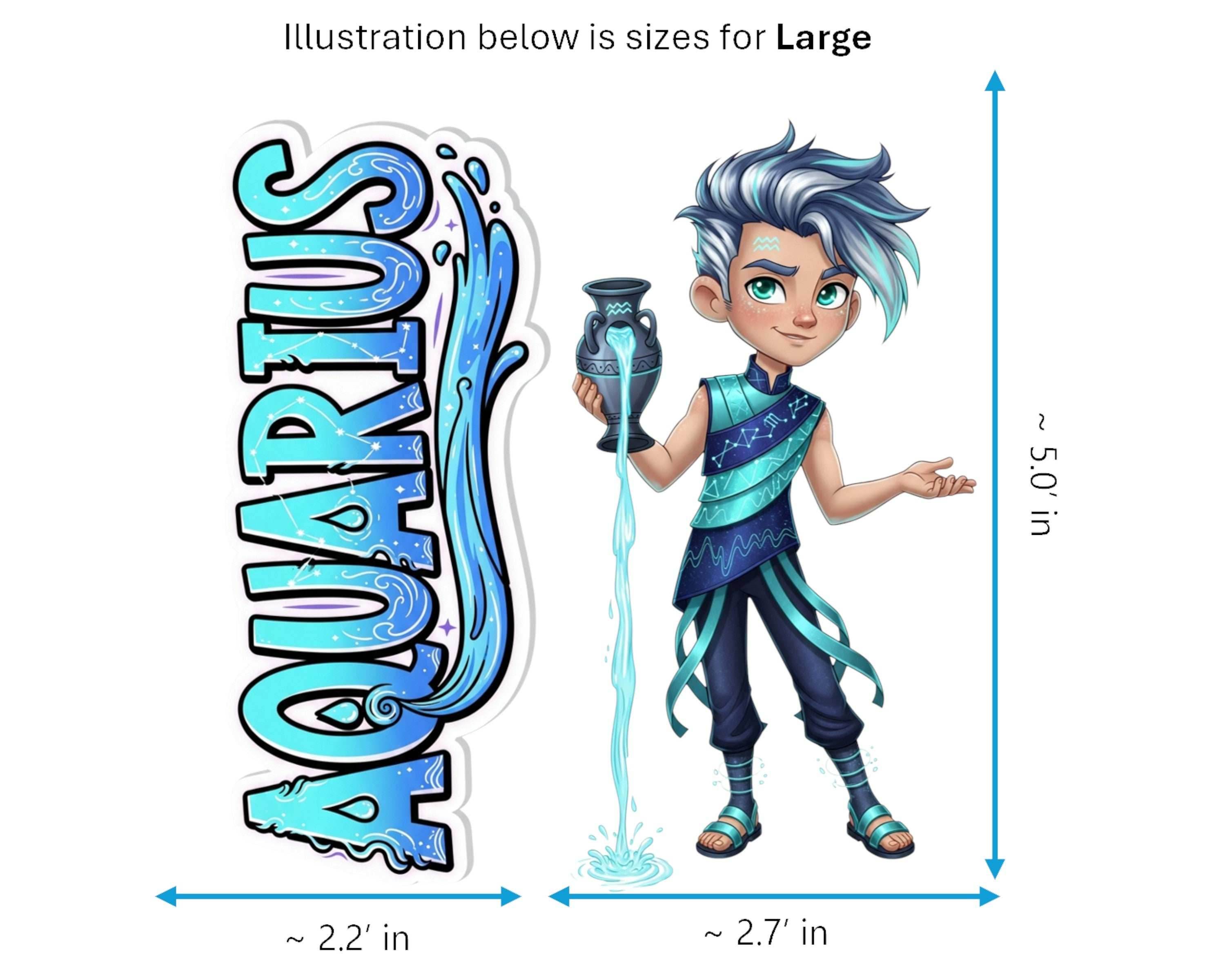 Aquarius Sticker and Magnet - the Water-Bearer Horoskins™ – Zodiac Air Sign | Waterproof & UV-Proof - Sticker / Large