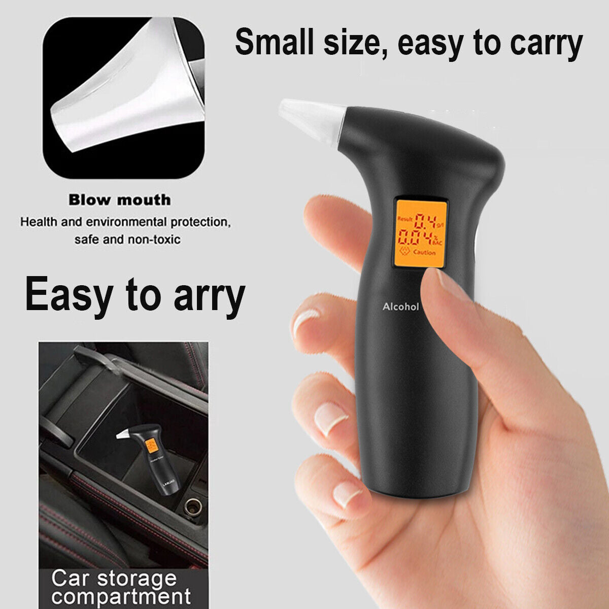 LCD Digital Breath Alcohol Tester Police Breathalyser - Black