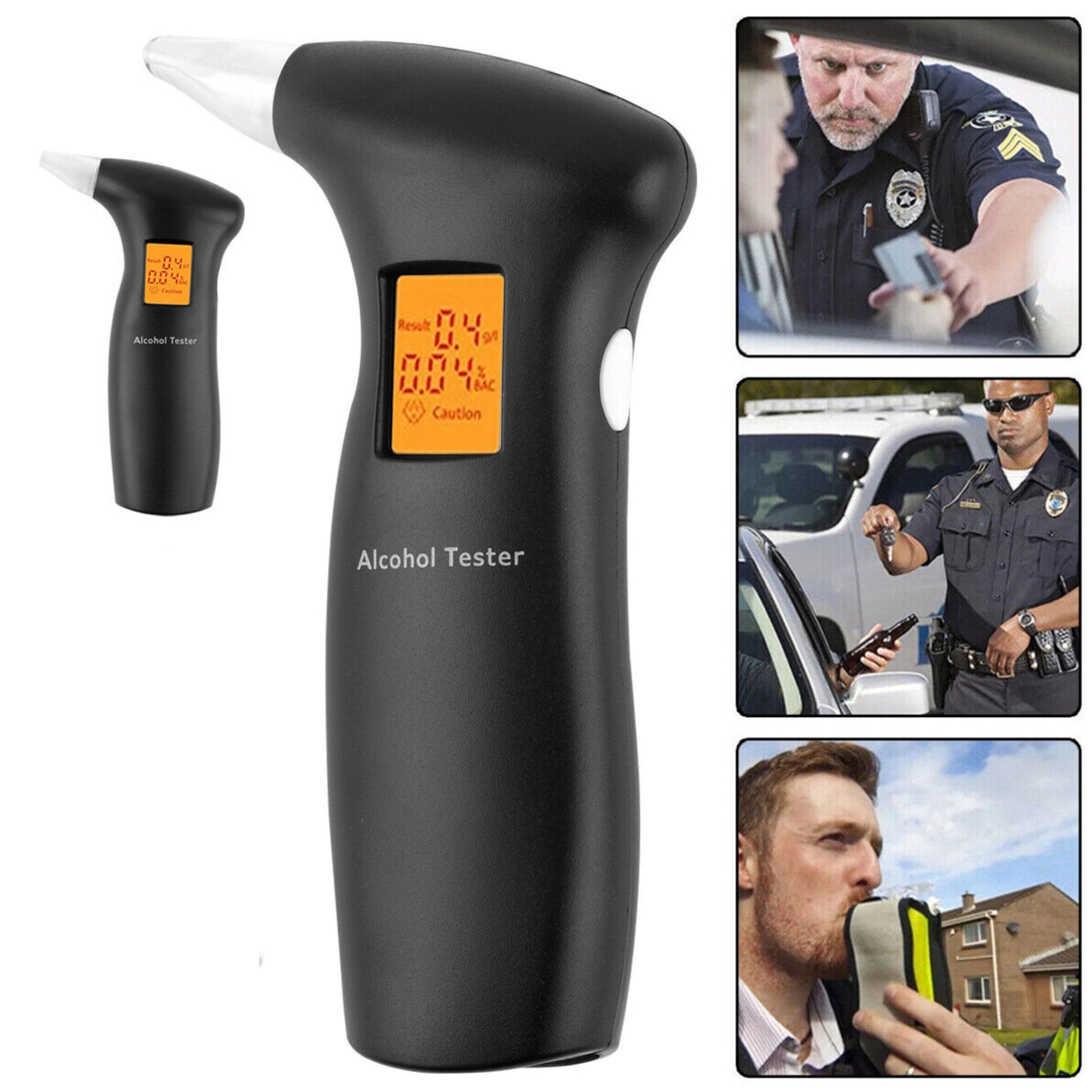 LCD Digital Breath Alcohol Tester Police Breathalyser - Black