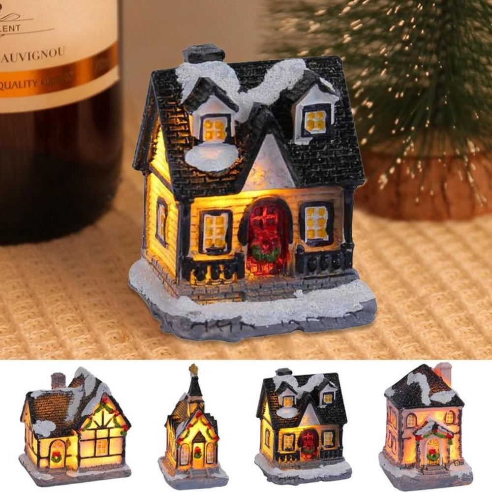 LED Village House Light Up Christmas Village House Resin Light Beacon Table Decoration