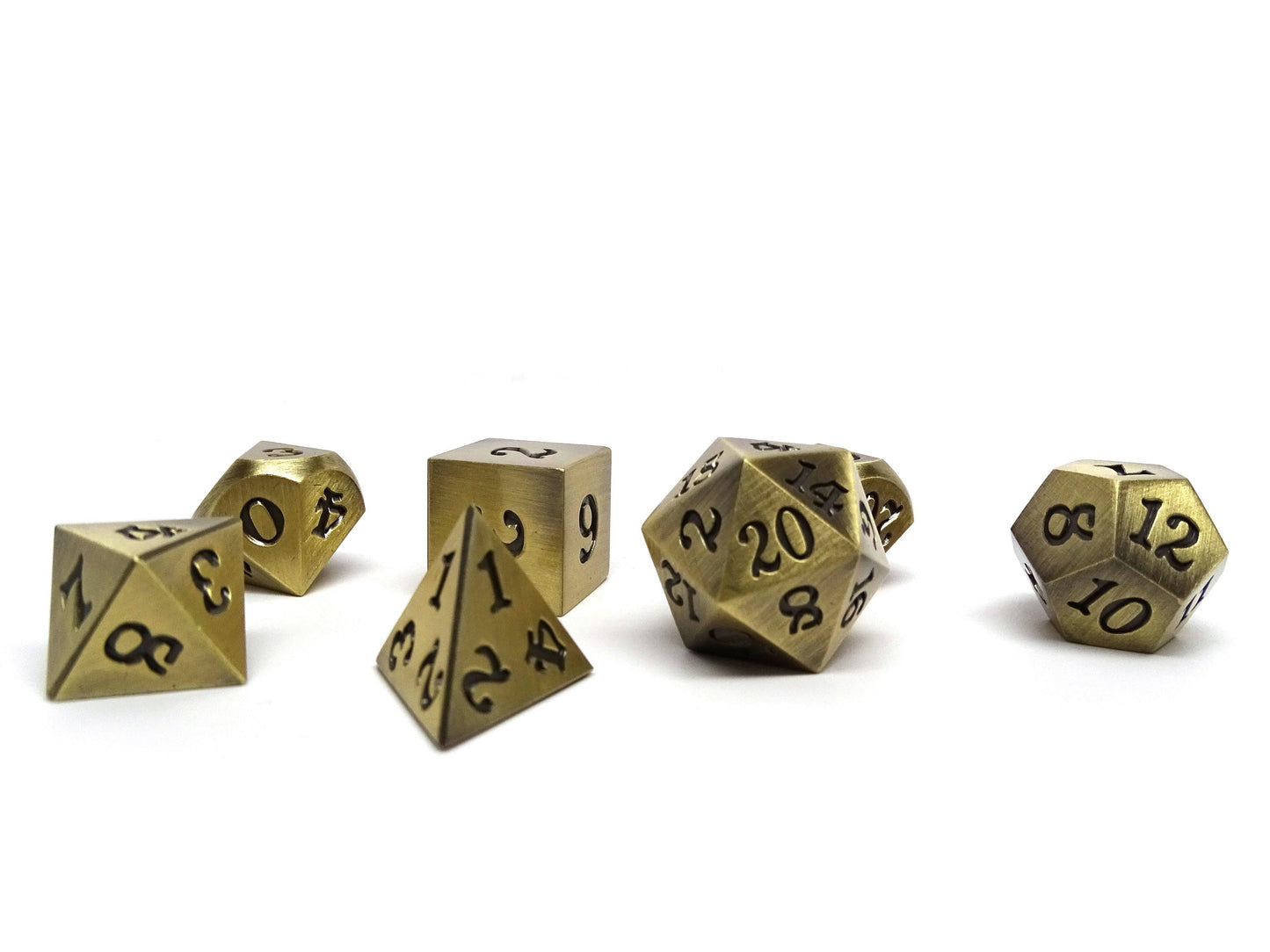 Legendary Bronze 7 Piece Metal Dice Set - Black Signature Font