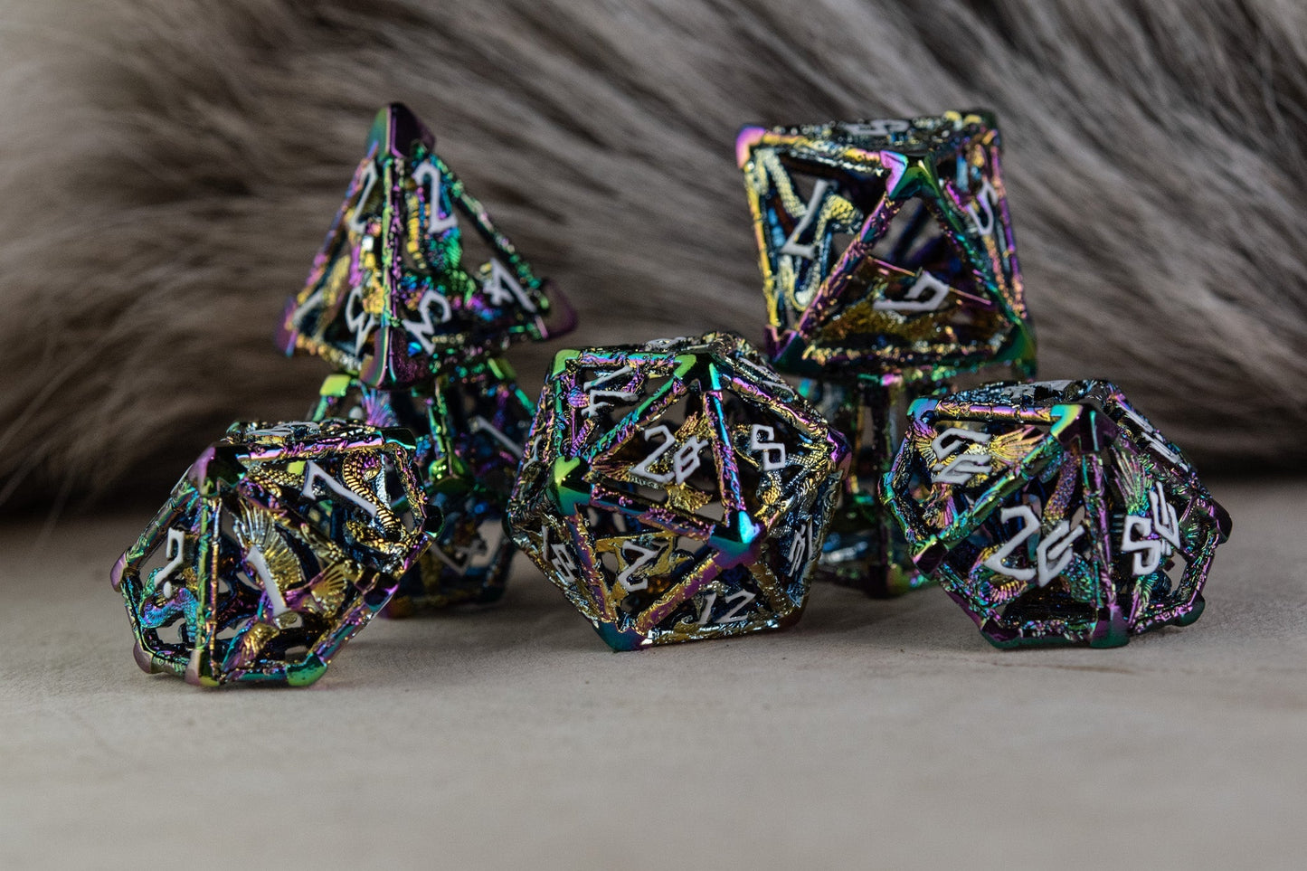 Legends of Valhalla - Iridescent and White Hollow Metal Dice Set