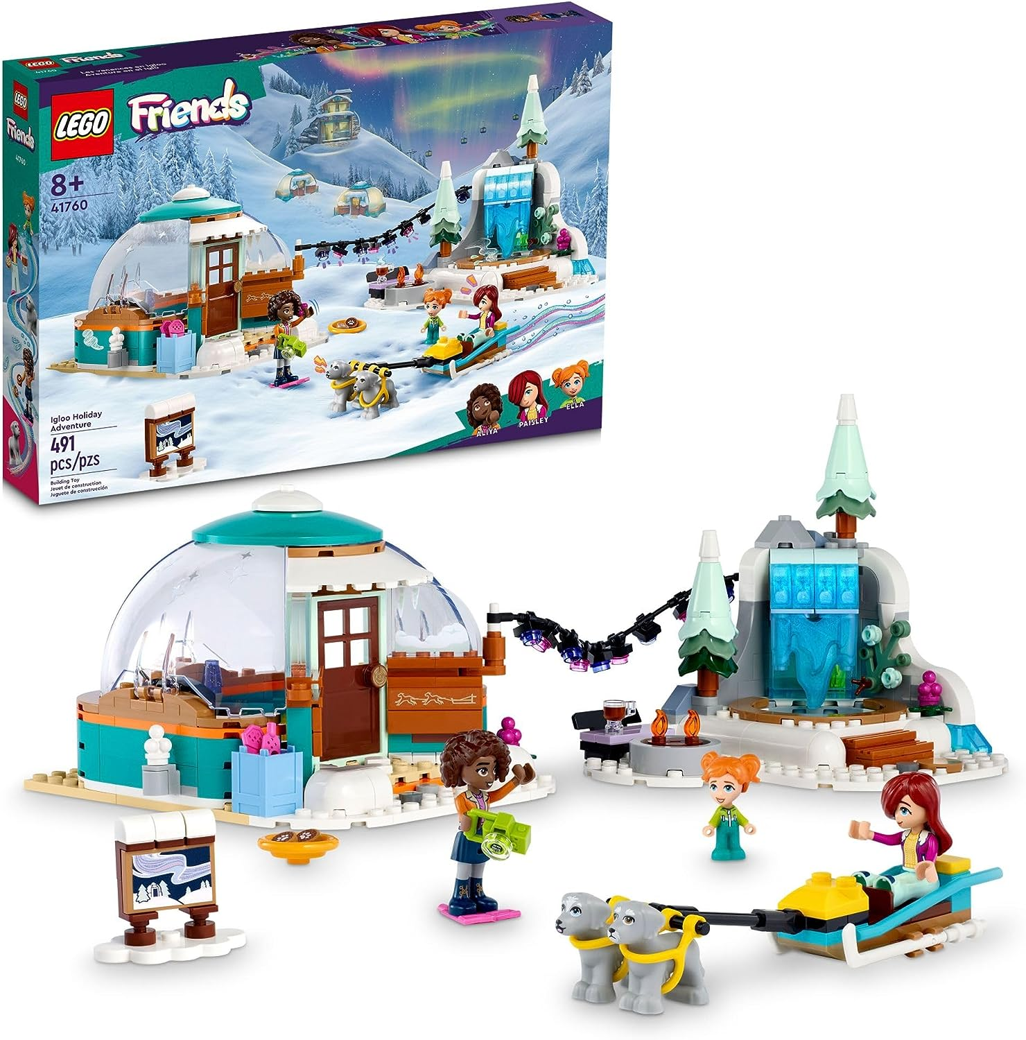 LEGO Friends Igloo Holiday Adventure 41760 Building Toy Set for Ages 8+, with 3 Dolls, 2 Dog Characters, A Winter Themed Gift for Kids 8-10 Who Love Snowy Adventures, Dog Sledding and Pretend Play