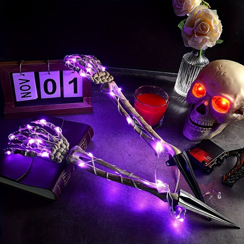 Light Up Your Halloween with 2pcs Life-Size Skeleton Hands & 50 Purple LED Lights!