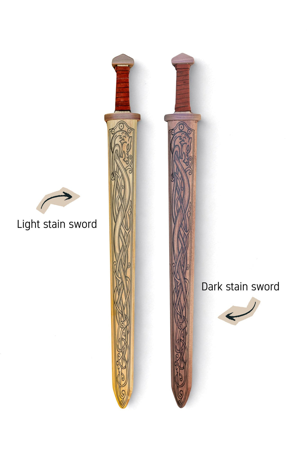 Large Wood Replica Viking Sword with Norse Motif