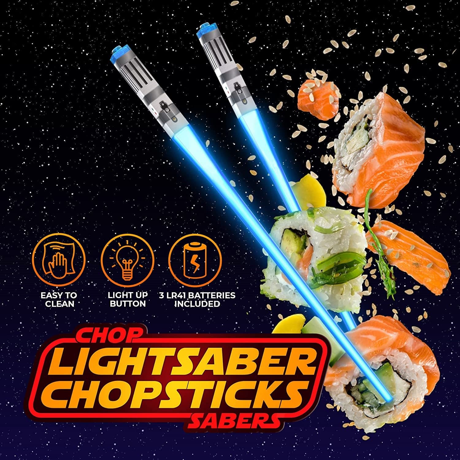 Lightsaber Chopsticks Light Up - LED Glowing Light Saber Star Wars Chop Sticks - Reusable Sushi Lightup Sabers Chopstick Set Of 1 Blue Pair