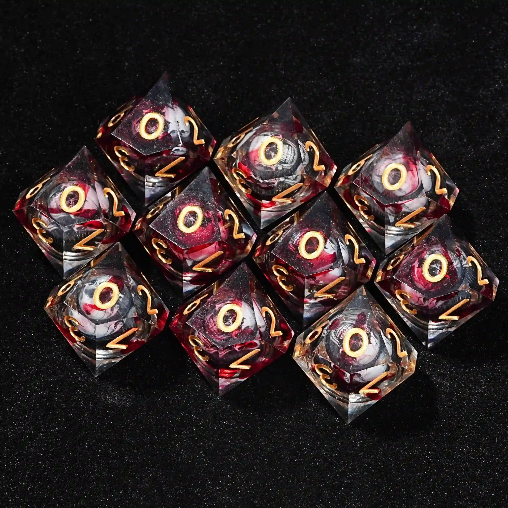 Liquid Core Horror Blood Red Skull 10-sided Dice Resin D10 Dice Gold Font