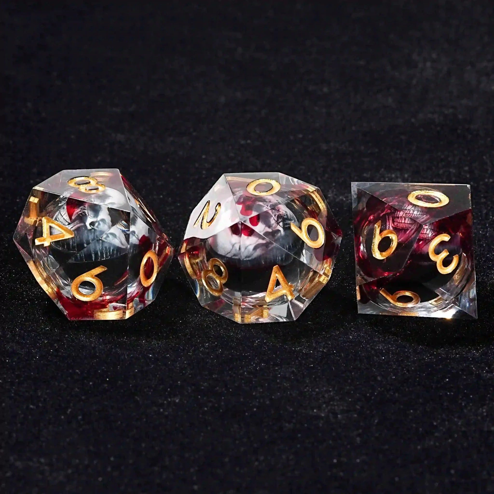 Liquid Core Horror Blood Red Skull 10-sided Dice Resin D10 Dice Gold Font