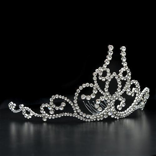 LO2112 - Imitation Rhodium Brass Tiaras & Hair Clip with Top Grade Crystal in Clear