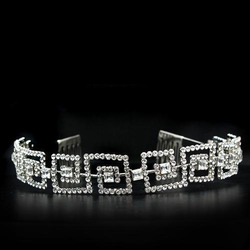 LO2116 - Imitation Rhodium Brass Tiaras & Hair Clip with Top Grade Crystal in Clear