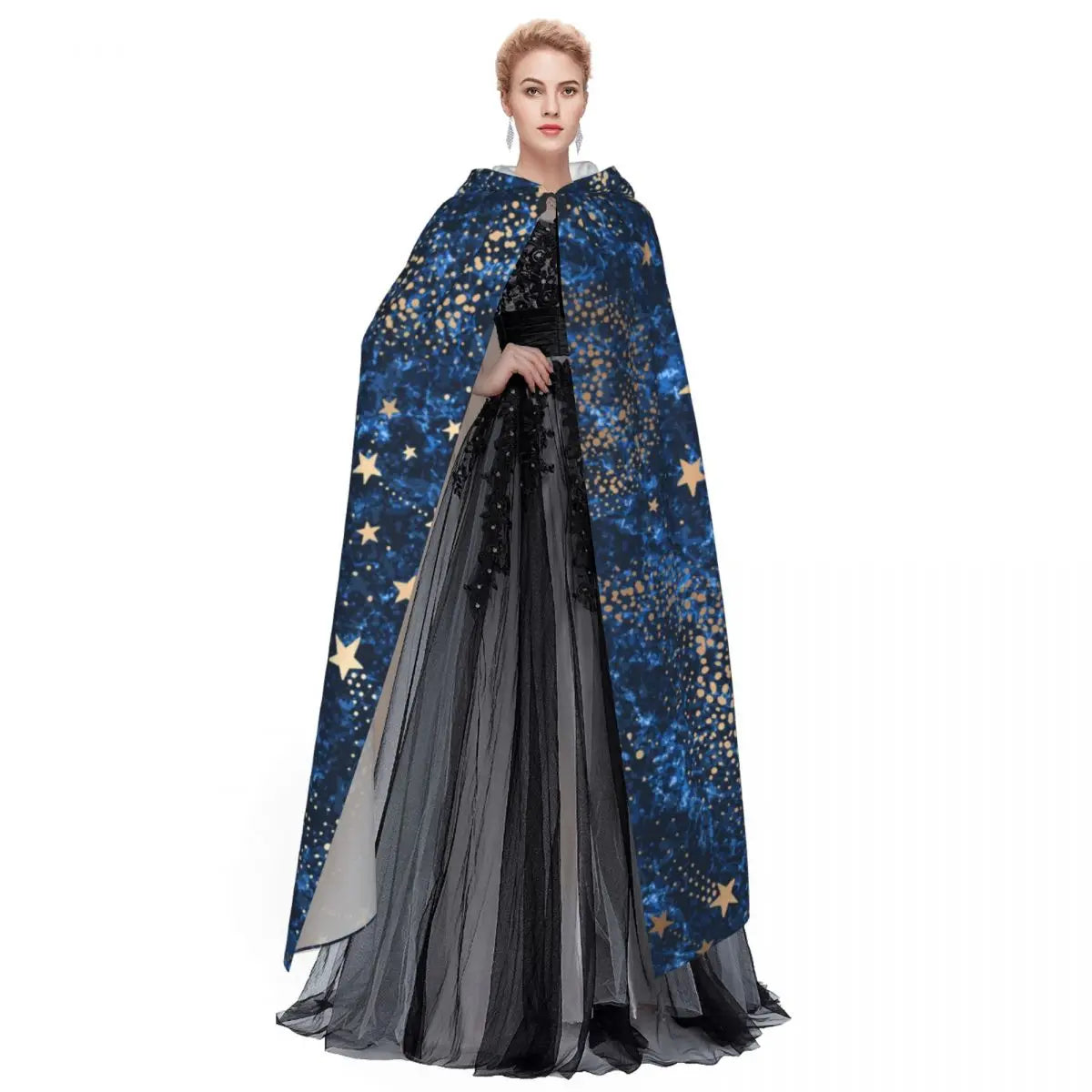 Long Cape Cloak Gold Nebula Constellations And Stars Hooded Cloak Coat Autumn Hoodies