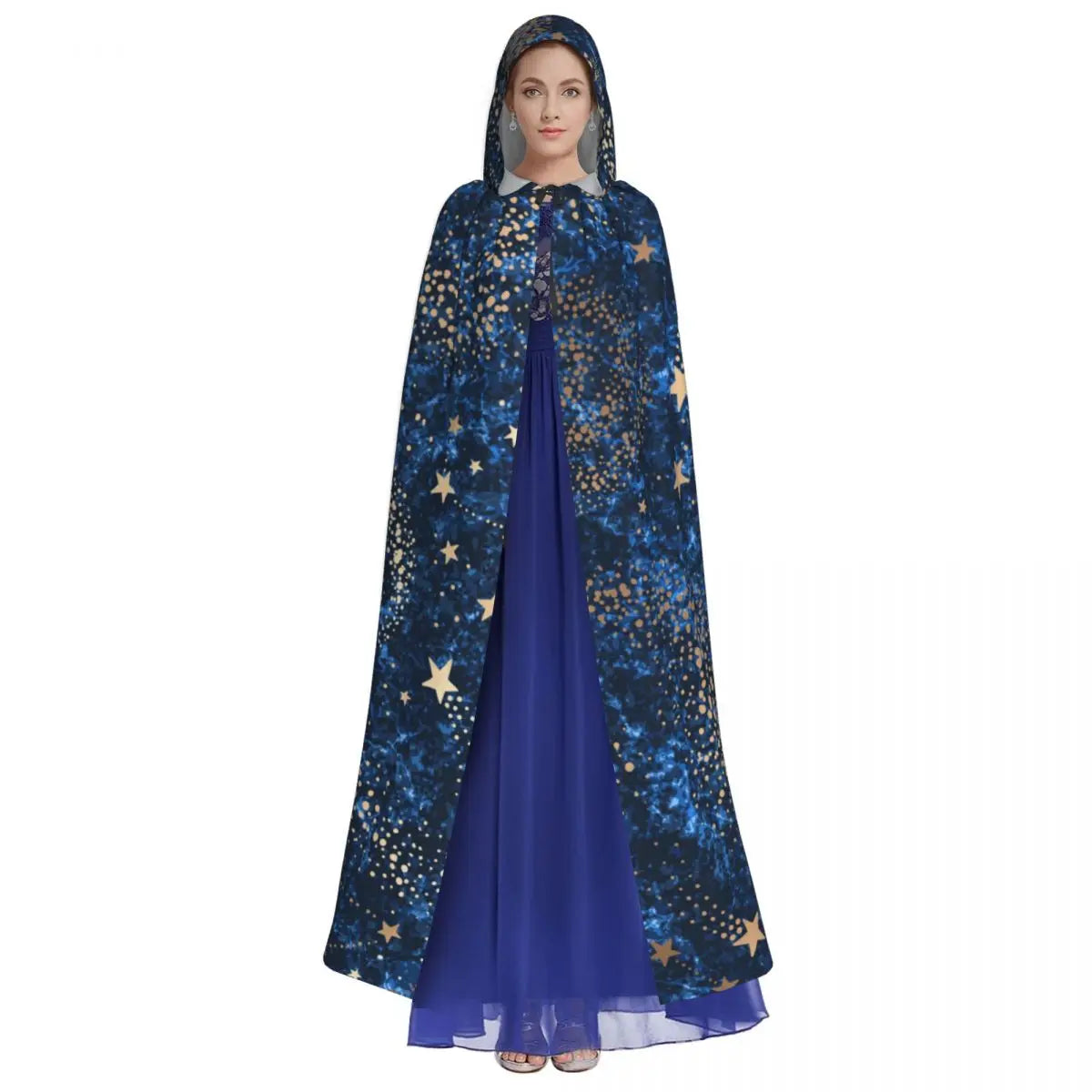 Long Cape Cloak Gold Nebula Constellations And Stars Hooded Cloak Coat Autumn Hoodies