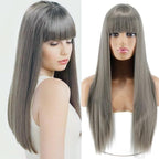 Long Straight Synthetic Black Wig Mixed Brown and Blonde Long Wig For Black Women Middle Part Nature Wigs For Black Women Cosplay Wigs For Women