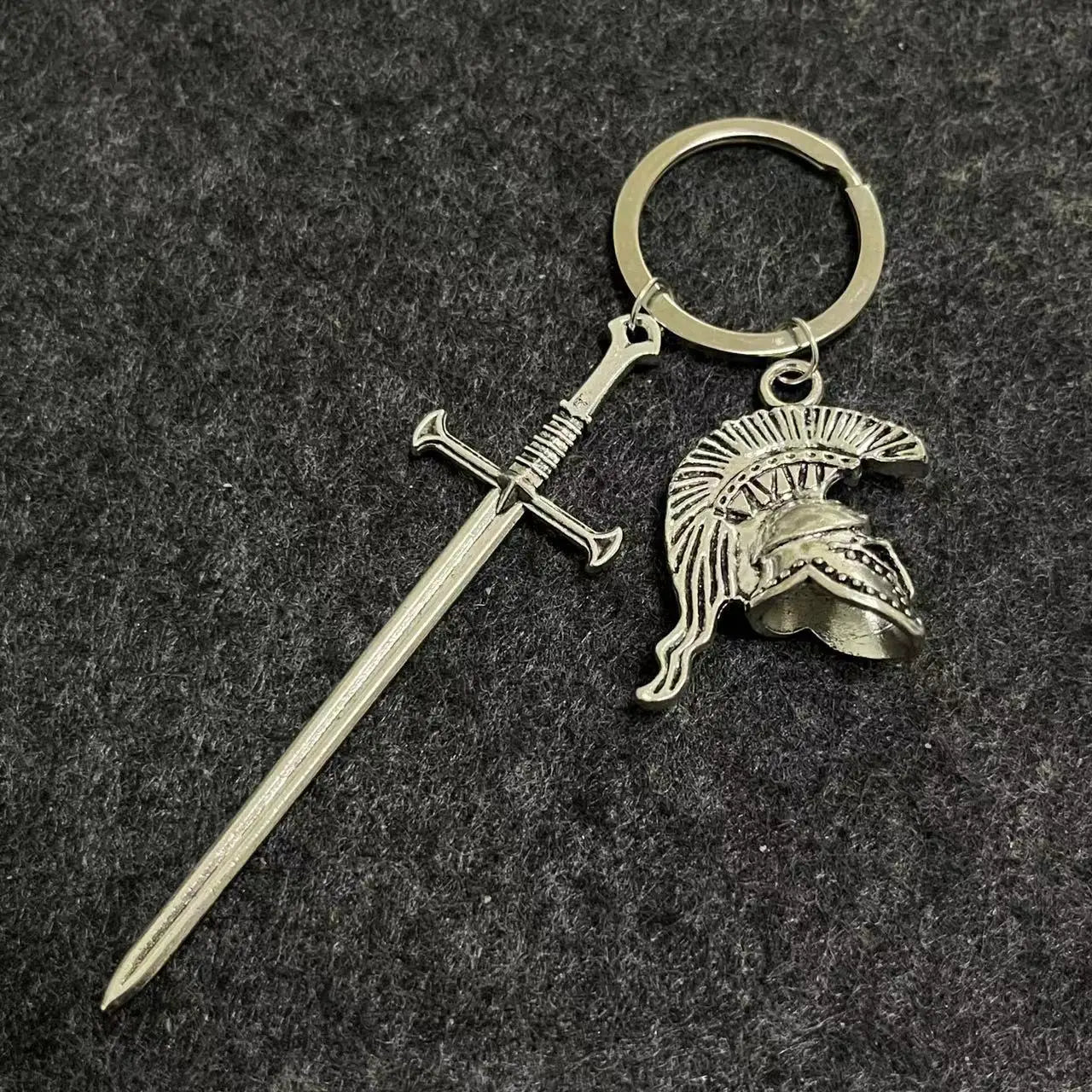 Long Sword Spartan Roman Warrior Helmet Greek Gladiator KeyChain KeyRing Friend Gift Women Man Accessories Jewelry Pendant