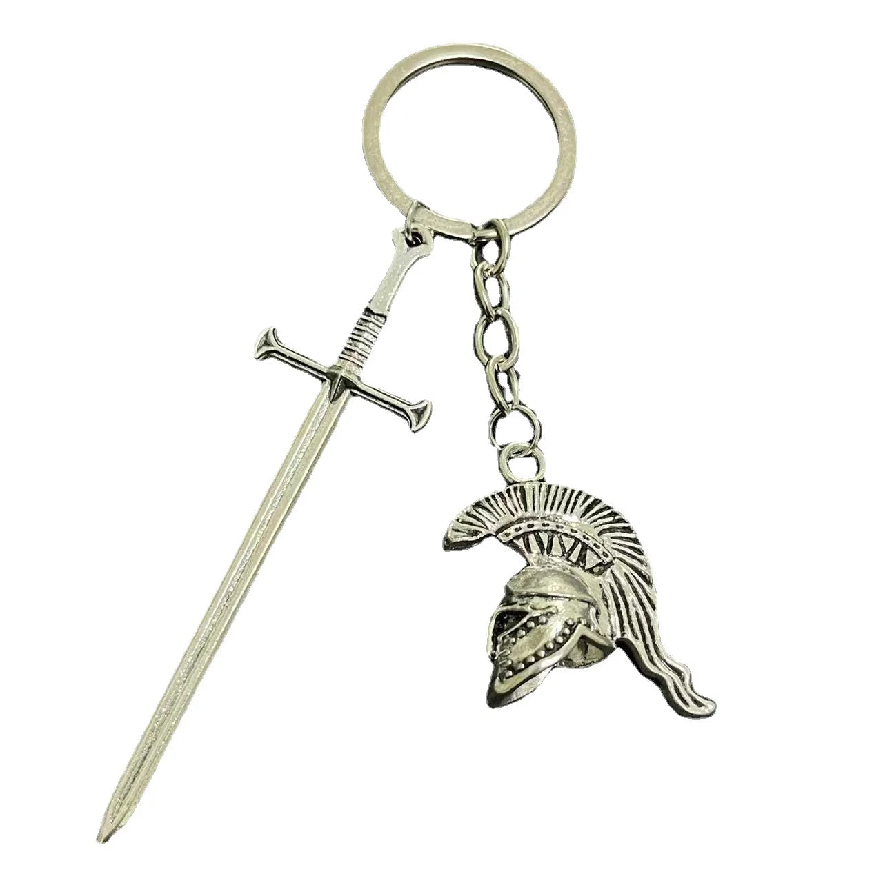 Long Sword Spartan Roman Warrior Helmet Greek Gladiator KeyChain KeyRing Friend Gift Women Man Accessories Jewelry Pendant