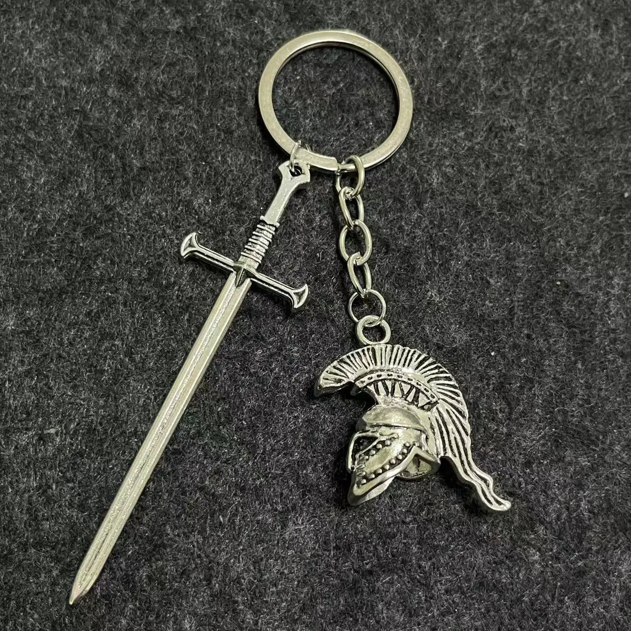 Long Sword Spartan Roman Warrior Helmet Greek Gladiator KeyChain KeyRing Friend Gift Women Man Accessories Jewelry Pendant