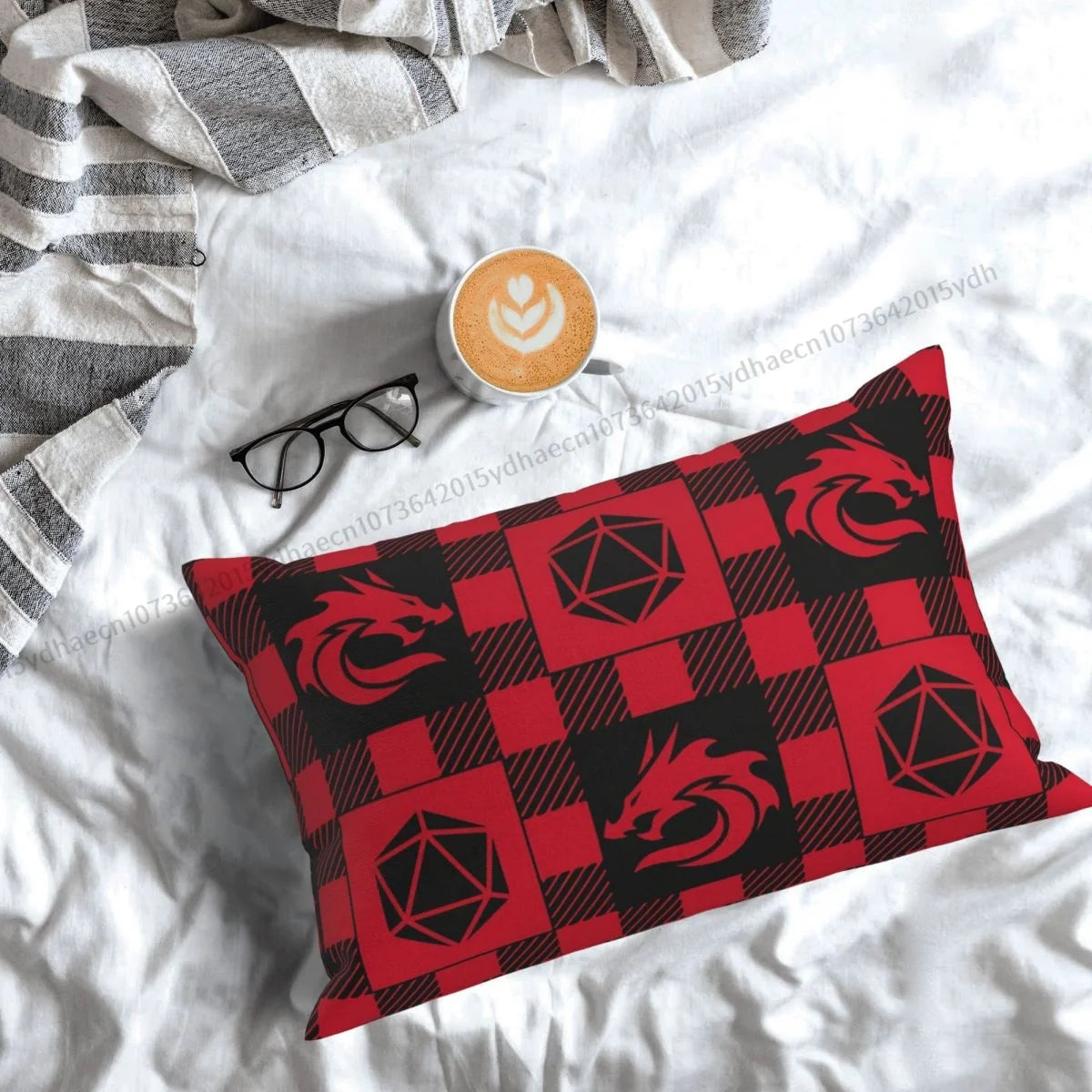 LUMBERJACK RED PLAID DICE Pillow Case DnD Game Cushion Covers Home Sofa Chair Decorative Backpack Covers