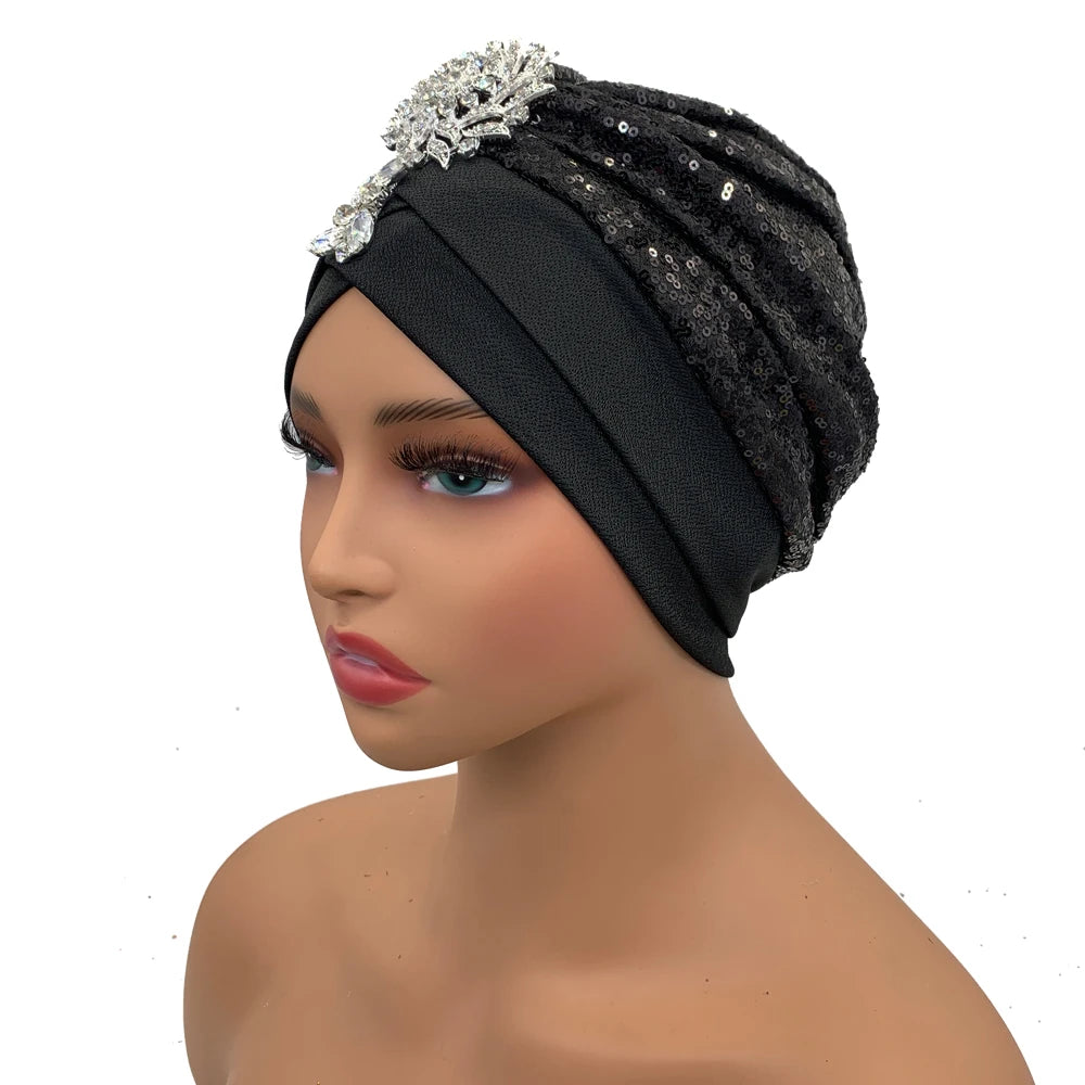 Luxury Rhinestones Turban Cap for Women Soft Comfortable Head Wraps Muslim Headscarf Bonnet  Turbante Mujer