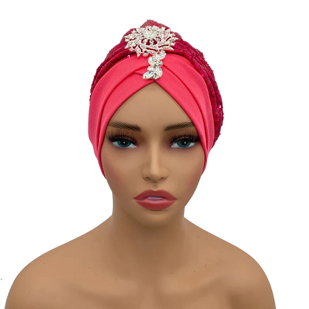 Luxury Rhinestones Turban Cap for Women Soft Comfortable Head Wraps Muslim Headscarf Bonnet  Turbante Mujer