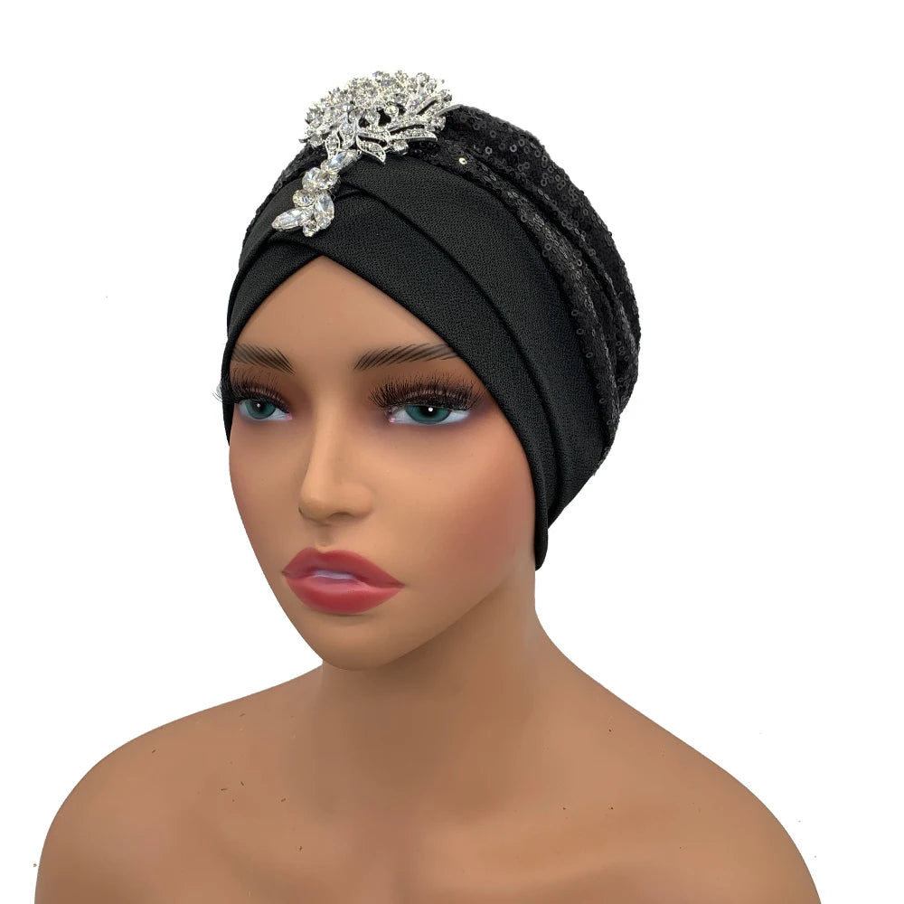 Luxury Rhinestones Turban Cap for Women Soft Comfortable Head Wraps Muslim Headscarf Bonnet  Turbante Mujer