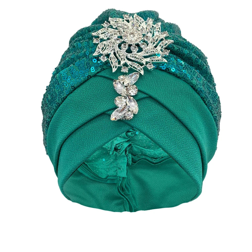 Luxury Rhinestones Turban Cap for Women Soft Comfortable Head Wraps Muslim Headscarf Bonnet  Turbante Mujer