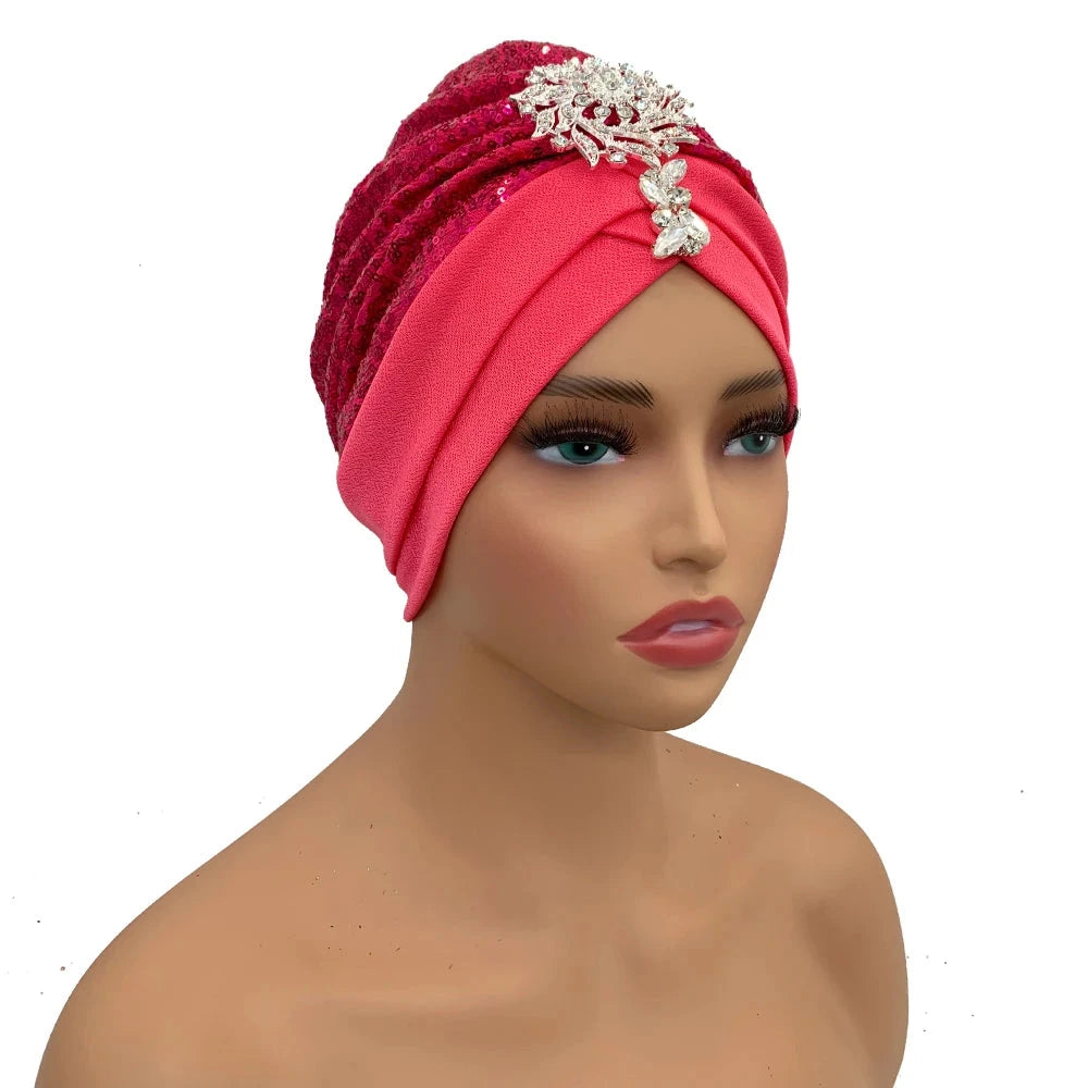 Luxury Rhinestones Turban Cap for Women Soft Comfortable Head Wraps Muslim Headscarf Bonnet  Turbante Mujer