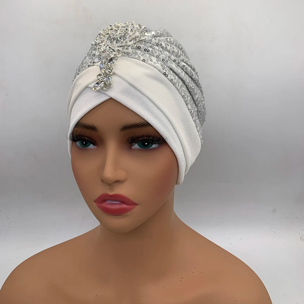 Luxury Rhinestones Turban Cap for Women Soft Comfortable Head Wraps Muslim Headscarf Bonnet  Turbante Mujer