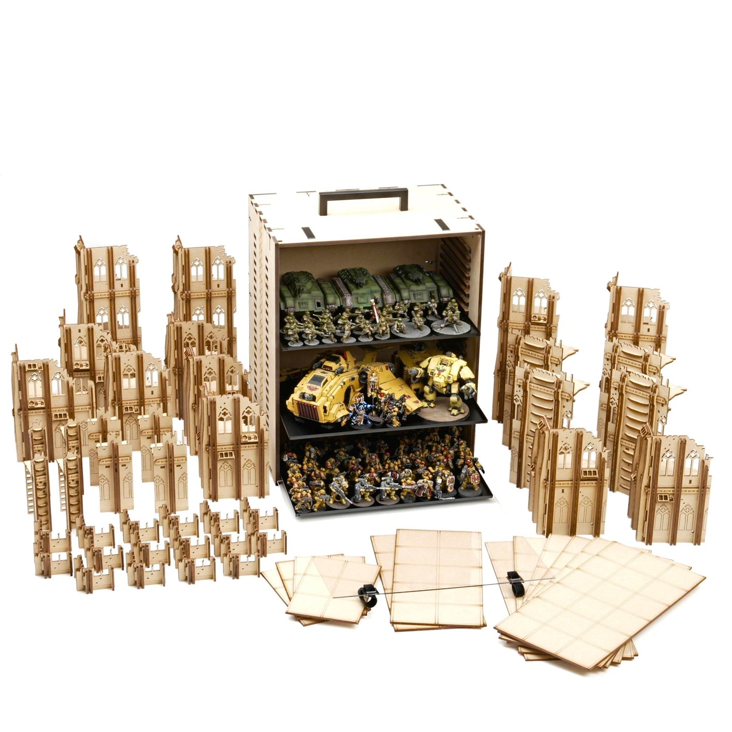 MagCase 2.0 MDF Magnetic Carrying Case / Display Case For Miniatures - 3 MagCase 2.0 Trays / 105 Magnets + Competitive Terrain Set 2.0