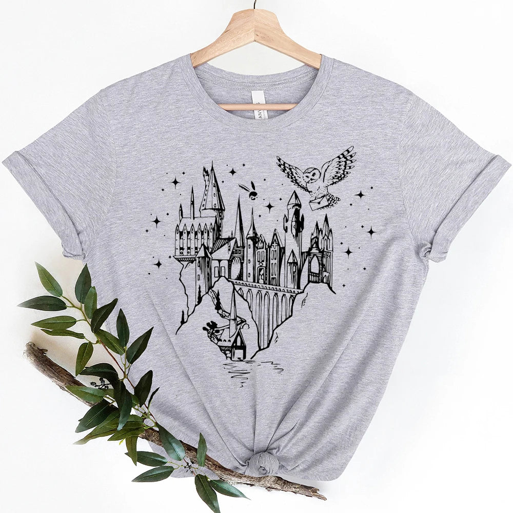 Magical Wizard Castle Shirt Movie Inspired Tee Wizard School T-shirt Wizard Wand Shirt Herbology Witchcraft Tops Women Clothes